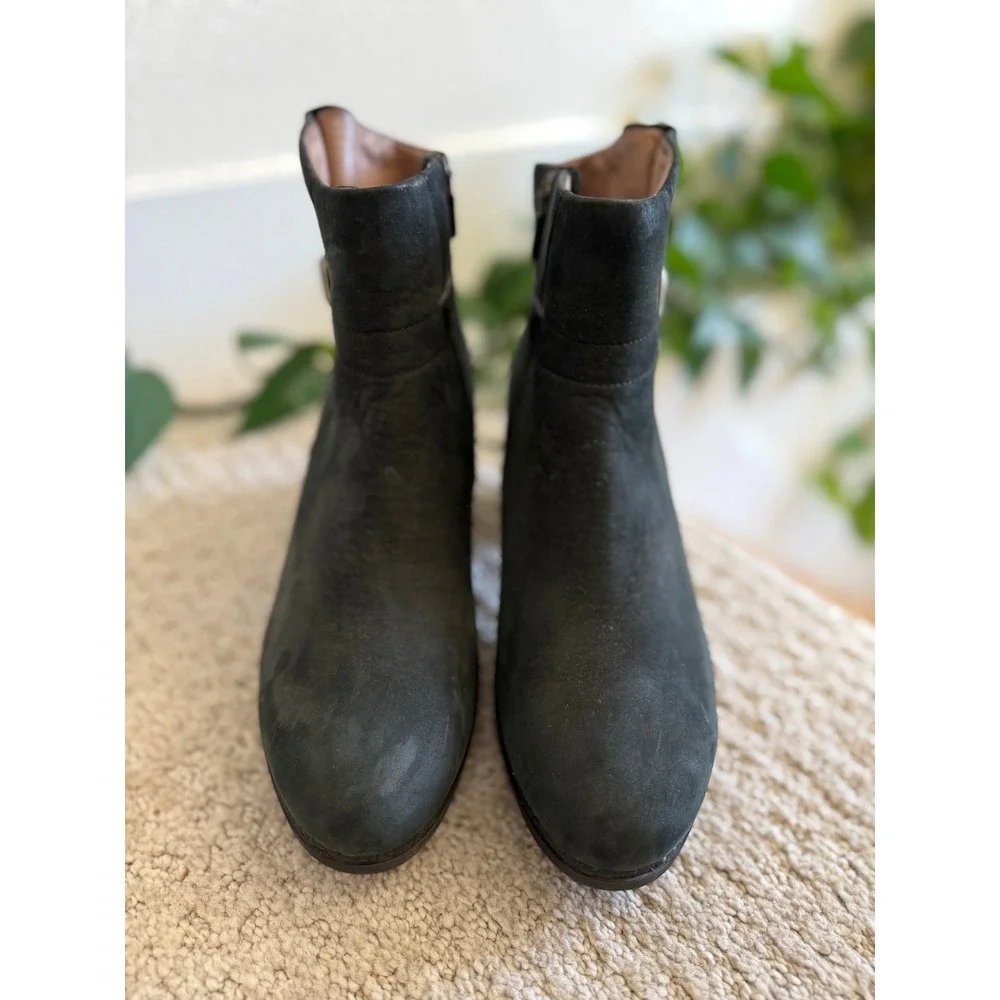 Dansko Hartley Black Nubuck Buckle Ankle Boots Side Zip Block Heel 7.5-8 EU 38